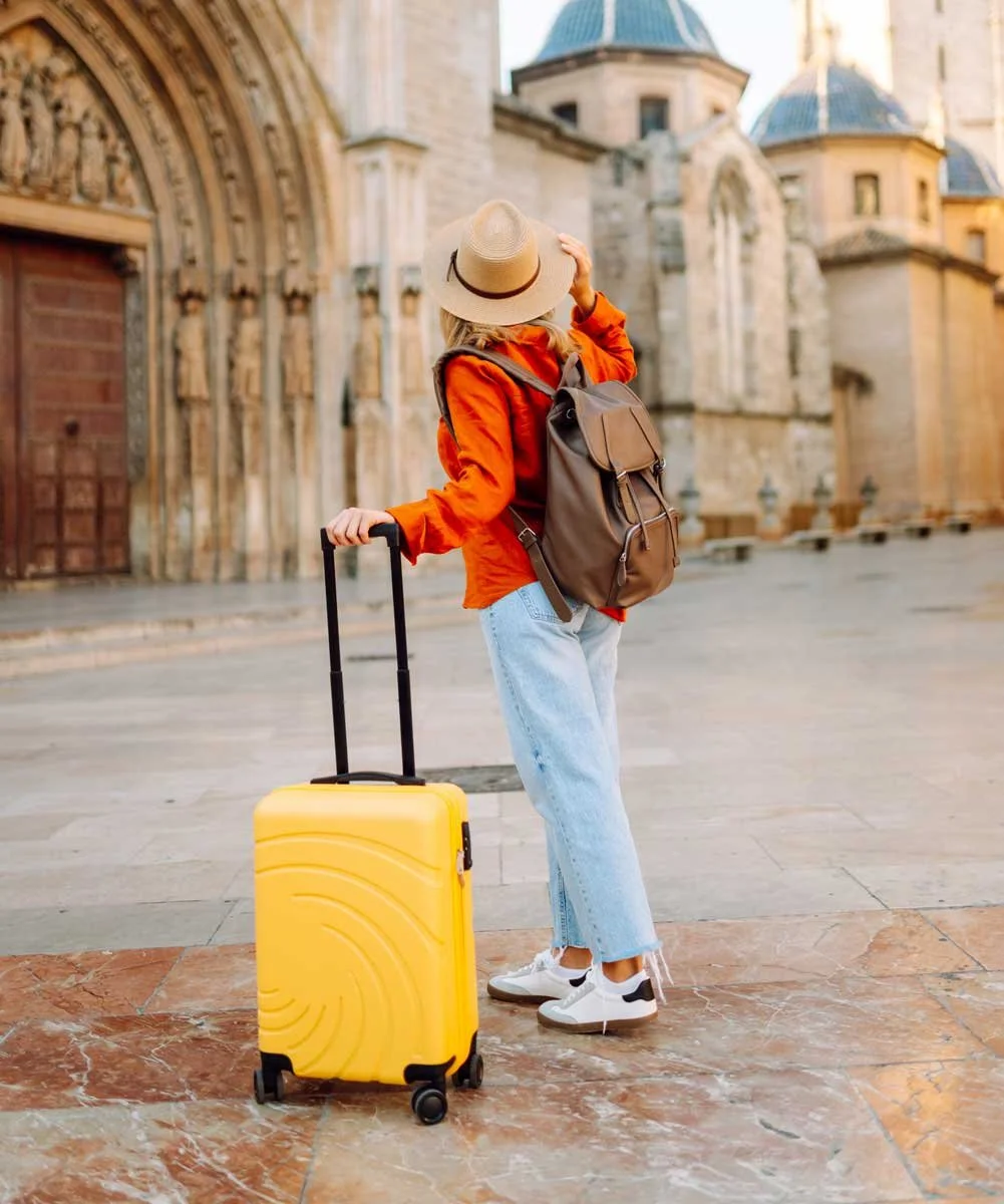 Woman exploring a European city.