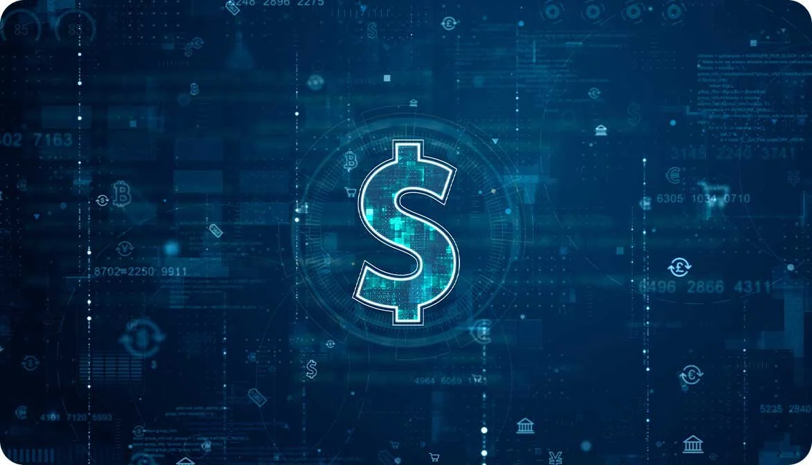 A conceptual tech dollar sign representing flexible pricing in a dynamic experiences market.