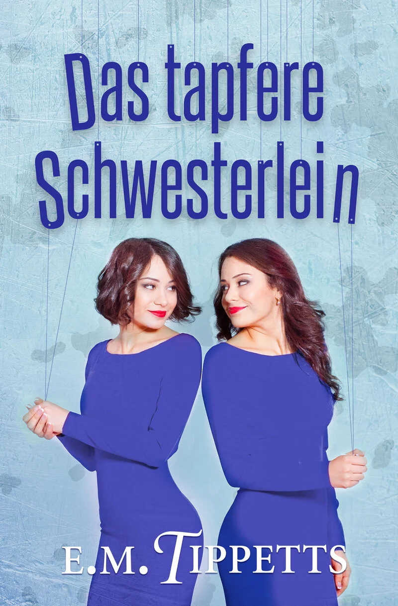 Buchcover mit zwei jungen Frauen in blauem Jumper, die sich über die Schulter hinweg anlächeln