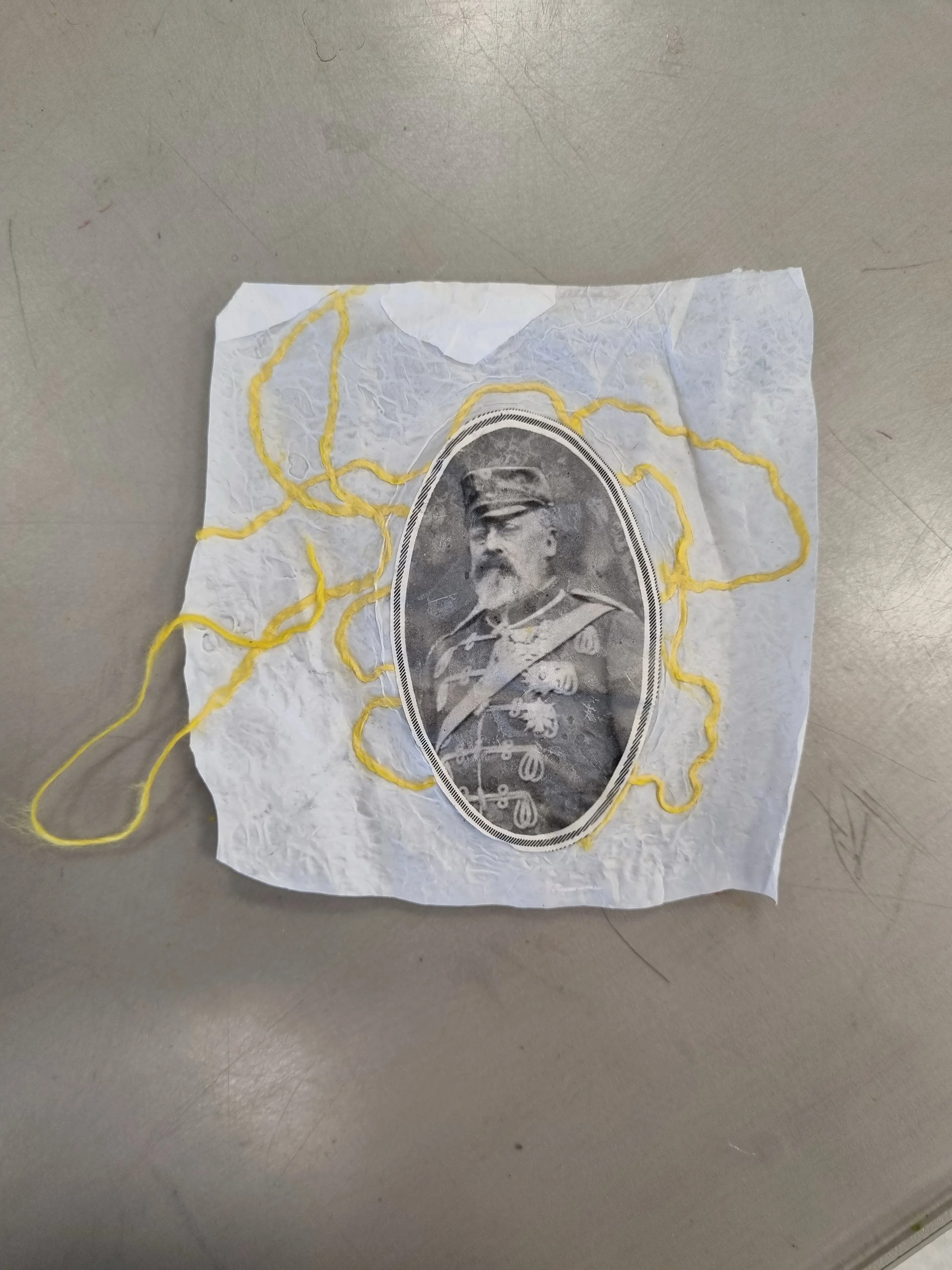 Layering textiles and imagery.