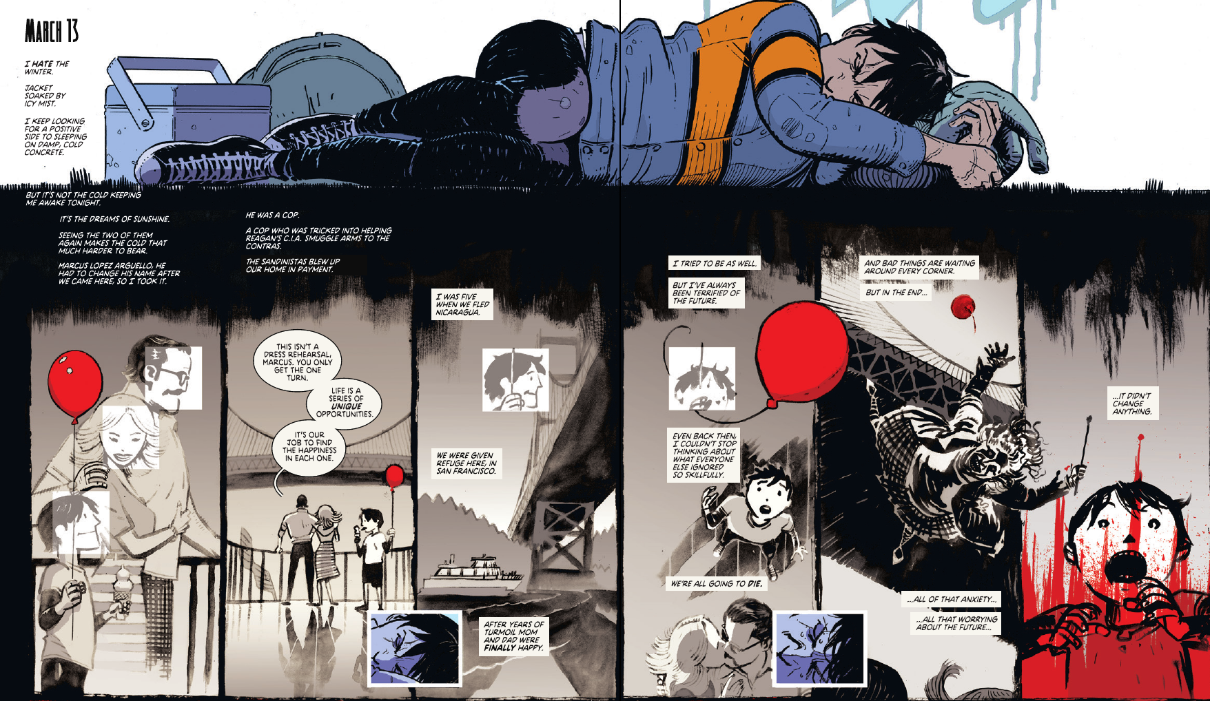 Rick Remender, Wesley Craig, Lee Loughridge, Deadly Class (2014) Image Comics Hier worden een Leitmotif en een flashback verwerkt.