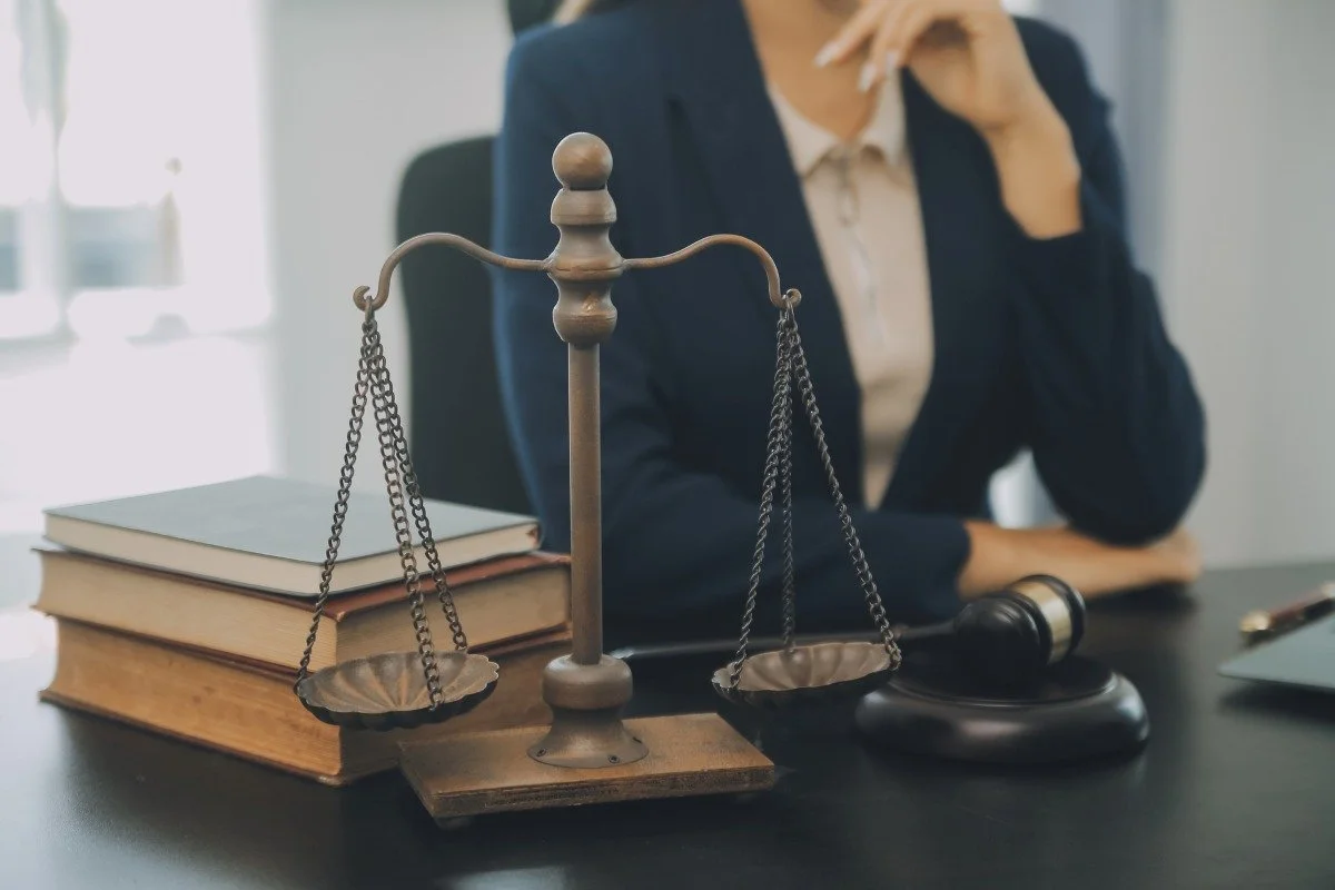 lawyers having team meeting at law firm background