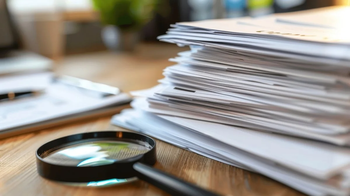 A stack of papers on a desk representing the complex legislation and regulations surrounding biofuel production