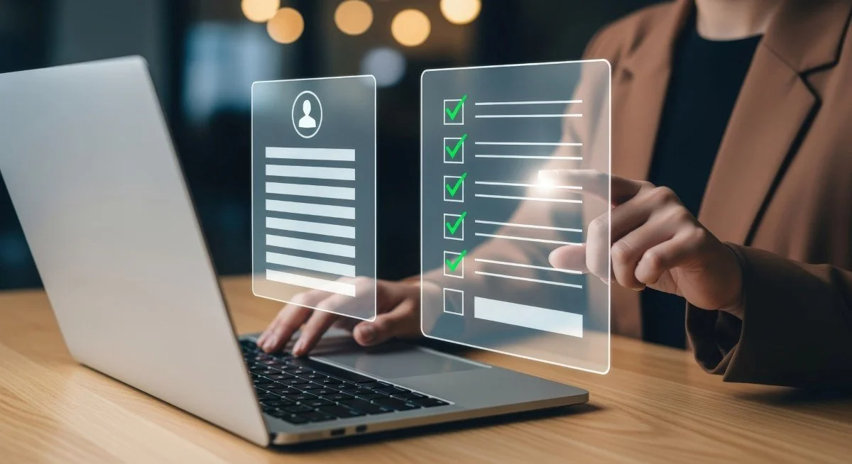 Online Application Processing on Laptop Digital Forms, Resume Submission, Job Search, and E-recruitment Concept