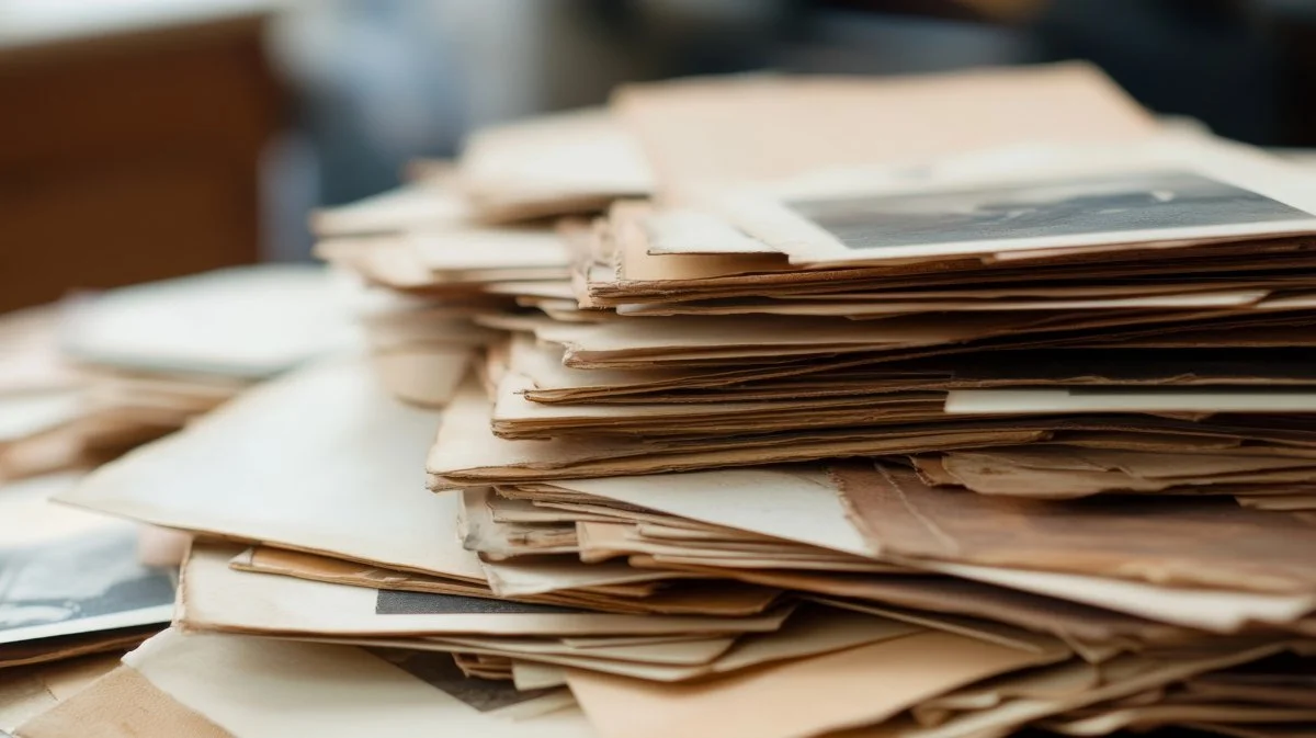 showcasing the intricate texture of paper and organized clutter