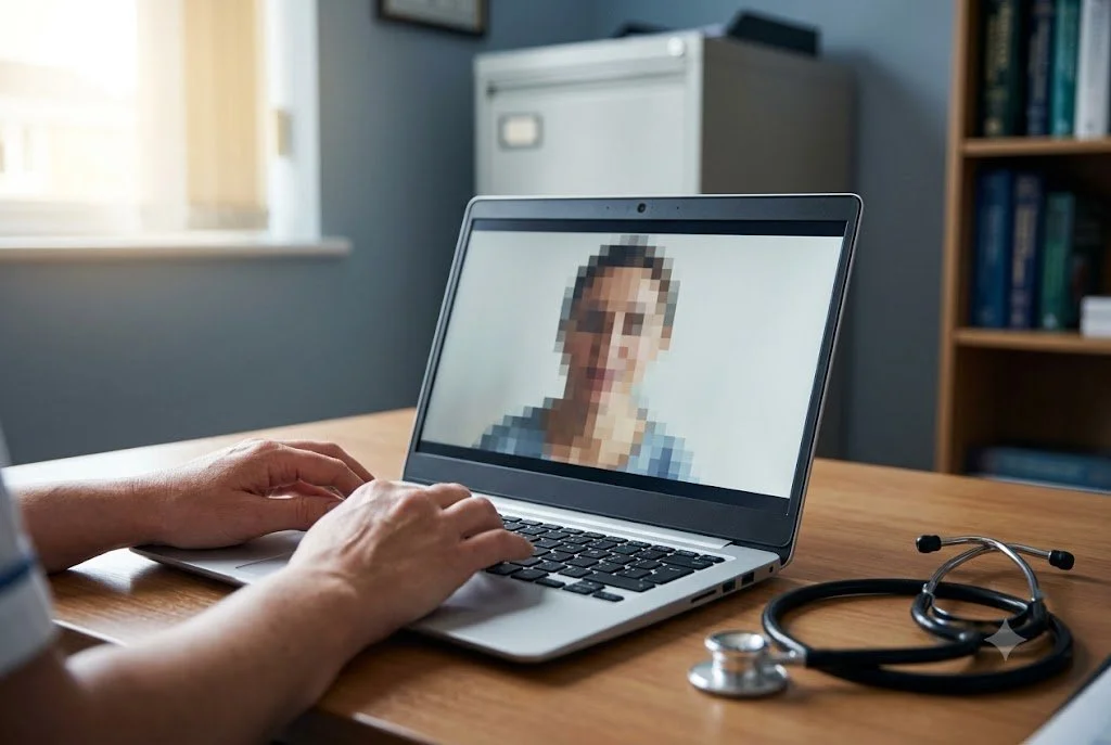 pixelated-telehealth-screen