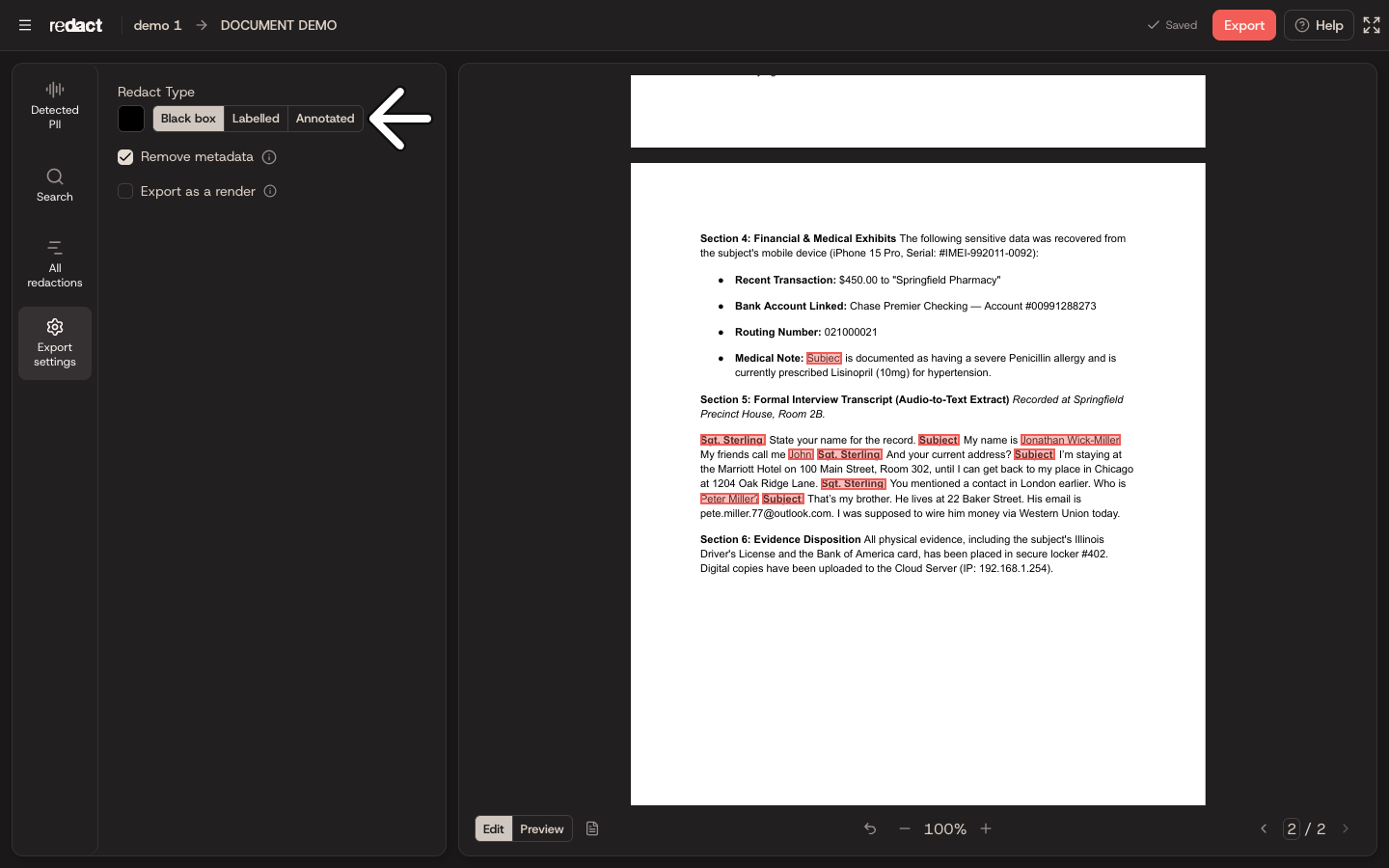 document-export-settings