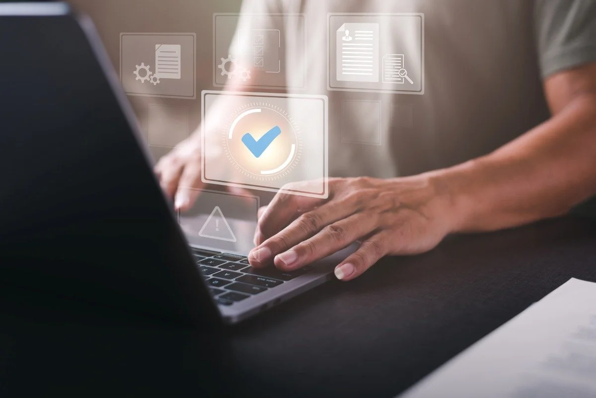 Businessman working with laptop, best quality assurance concept for product assurance