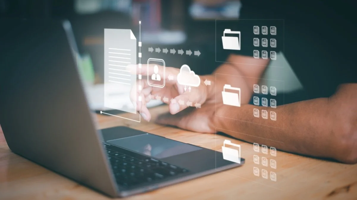 person managing digital documents through cloud