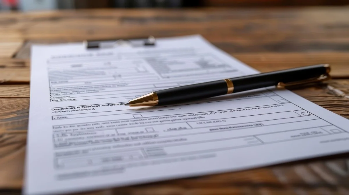 insurance claim form on a clipboard with a pen
