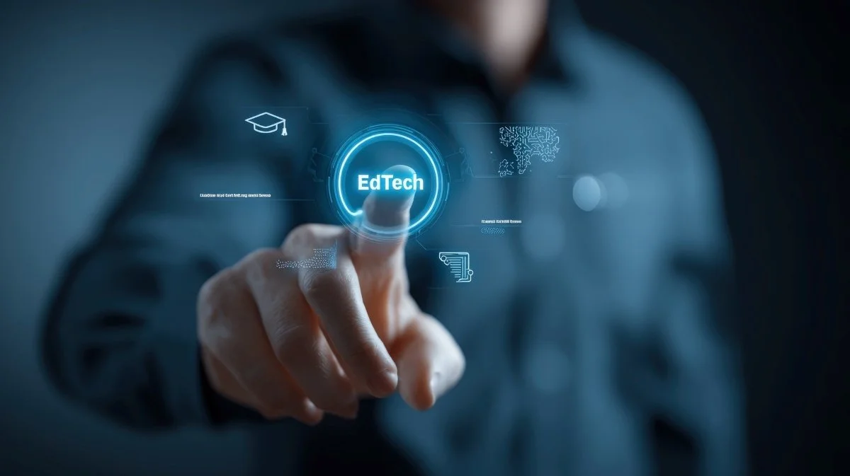 Man Interacting with Digital Education Interface