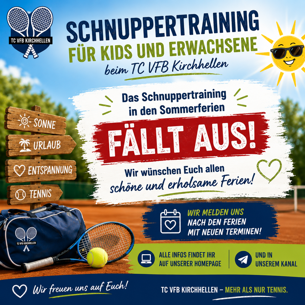Kein Schnuppertraining in den Sommerferien