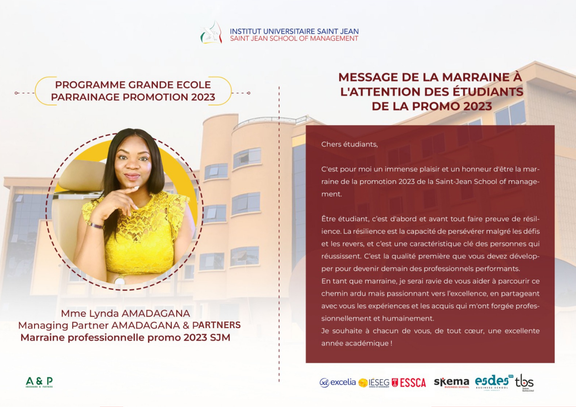 Lynda Amadagana devient marraine d’une promotion d’étudiants