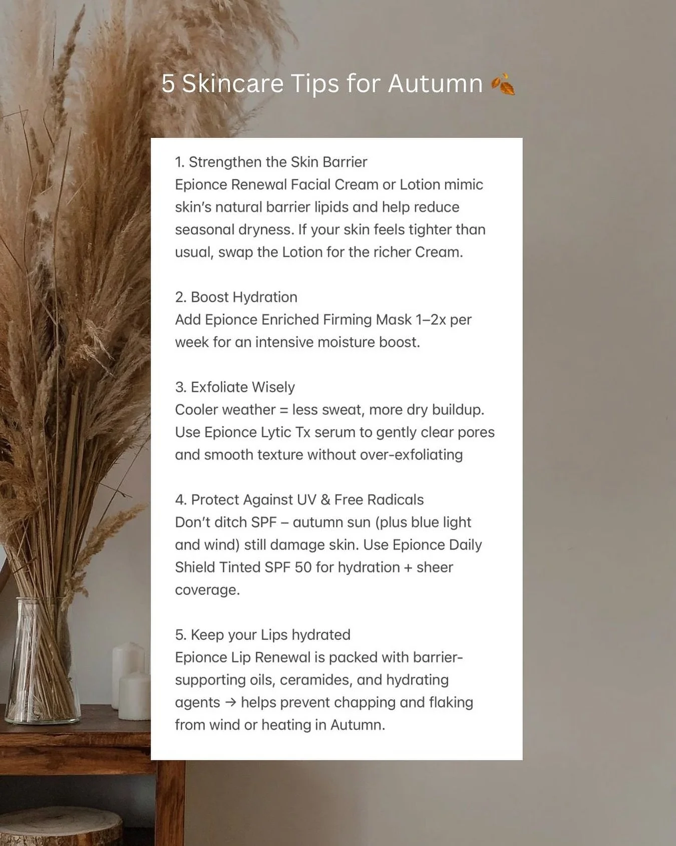 For all the autumn girlies 🍂

Don&rsquo;t forget your skincare 🫶🏼

#spf #lipbalm #epionce