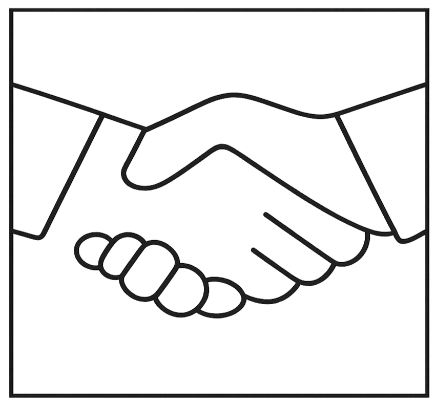 Abstract handshake symbol representing trusted institutional relationships and long-term alignment.