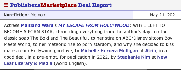 Also featured in Entertainment Weekly, the New York Post, and Publishers Weekly’s “Deal of the Week.”