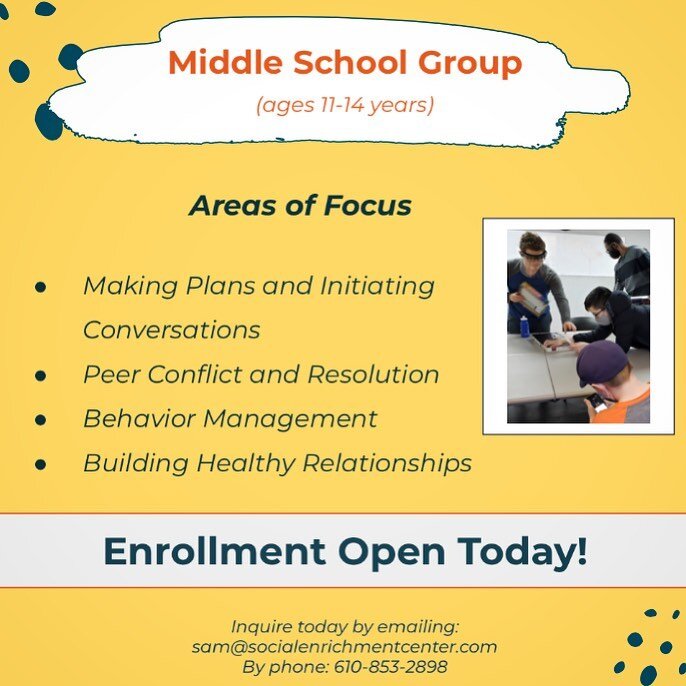Our Middle School group is now enrolling! We ended our Winter term working on how to maintain conversations even if it may be a topic we aren&rsquo;t overly interested in! ➡️ Want to learn more? ➡️ contact sam@socialenrichmentcenter.com today!