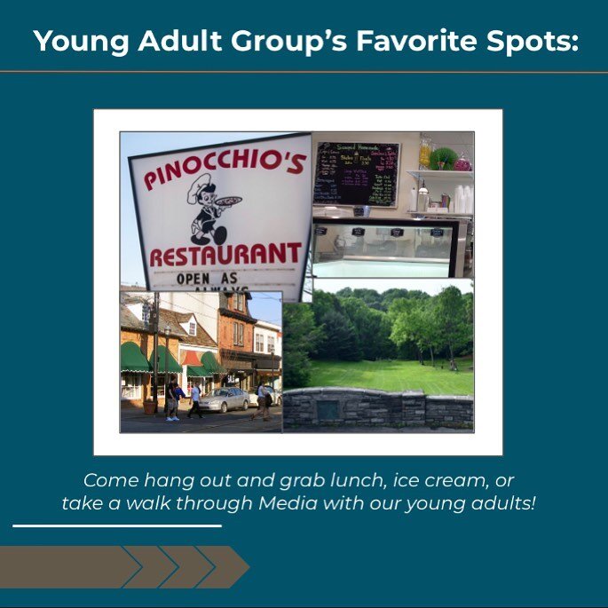 Our young adult group also goes out in our local community often to grab lunch, ice cream or just walk and talks! 📍Here are some of our favorite local spots!