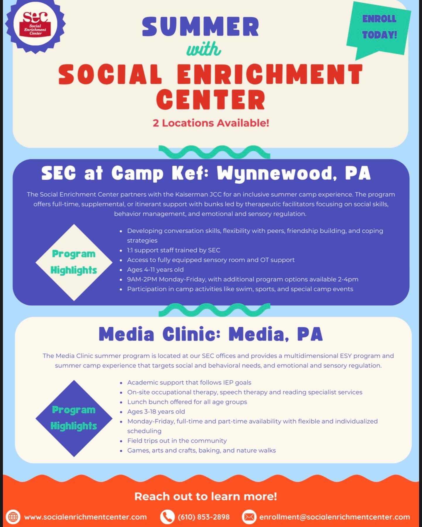 This cold weather has us dreaming about summer! ☀️😎 SEC is thrilled to offer 2 amazing summer program options filled with fun, learning, and friendship, all designed to meet your child&rsquo;s needs. 🏖️✨Spots are limited, so be sure to sign up soon