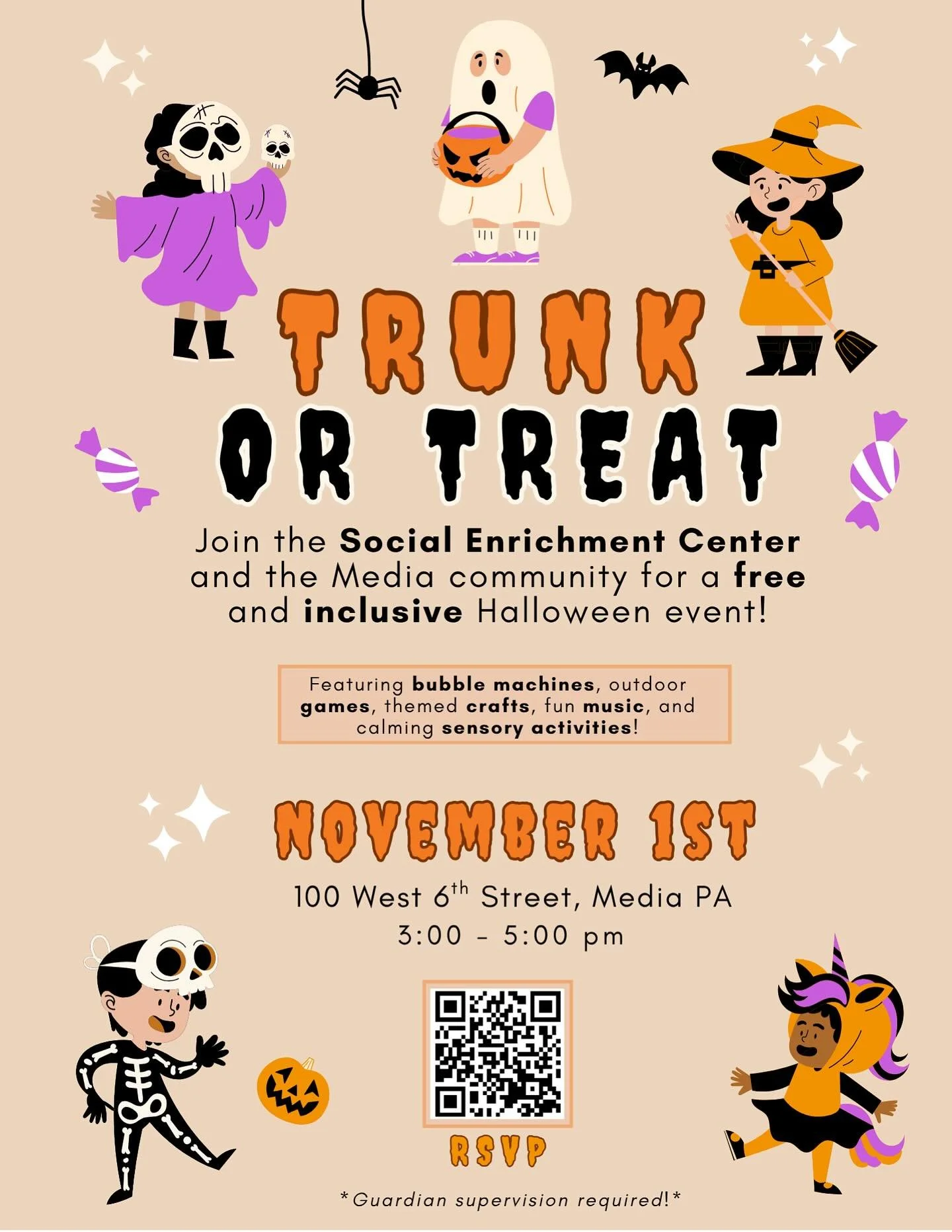 🎃 BOO!! 🎃 The Social Enrichment Center presents our very first Trunk or Treat!! This FREE event is open to anyone in the Media community, with gaurdian supervision required! Decorate your trunk, donate candy, run an activity table, or just bring yo