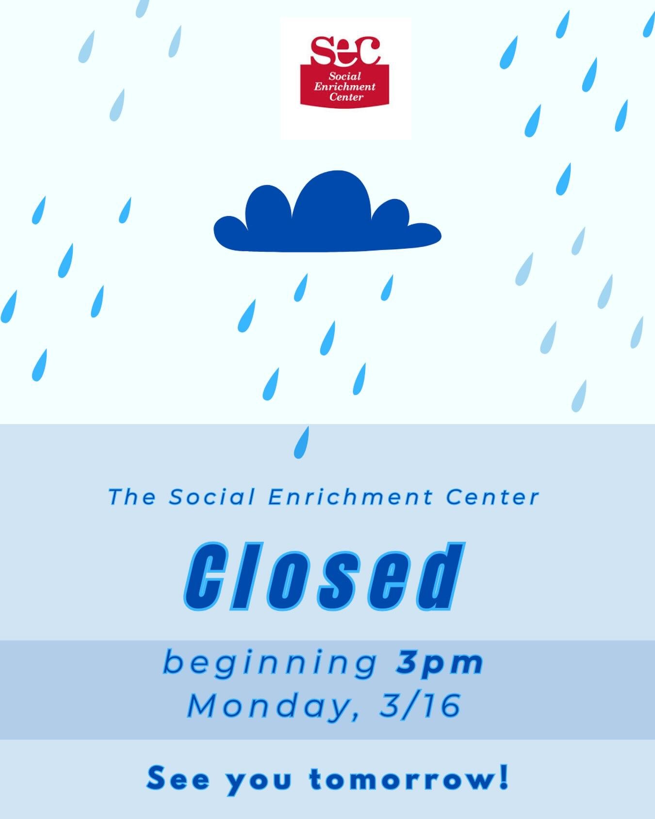 The Social Enrichment Center is CLOSED due to the weather and will be reopening tomorrow, 3/17! #philadelphia #delco #montco #playtherapy #aba