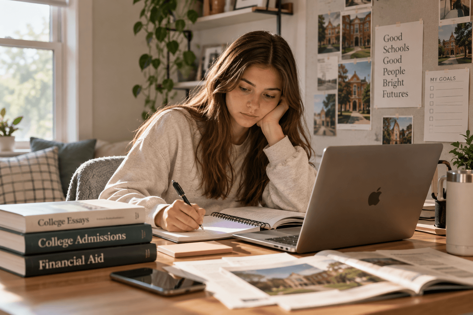 high school student feeling stressed and overwhelmed as she goes through the college application process