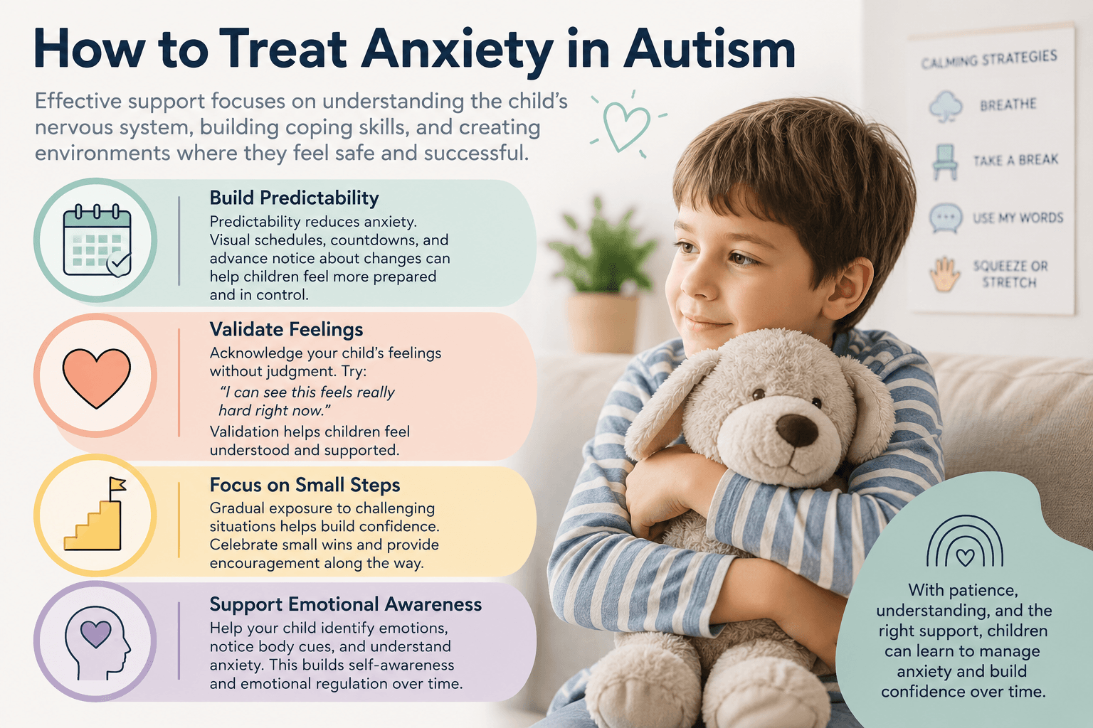 infographic outlining ways therapy can help with how to treat anxiety in autism