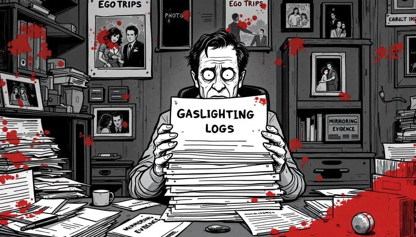 A representation of documenting evidence against a narcissistic ex-partner.