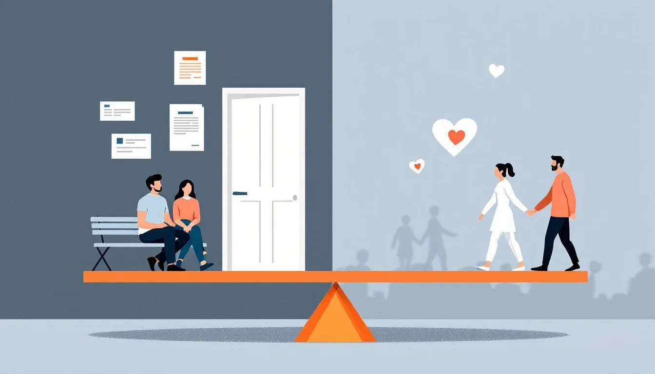A balanced scale representing the pros and cons of choosing legal separation, depicting the choice between remaining legally married and living separately.