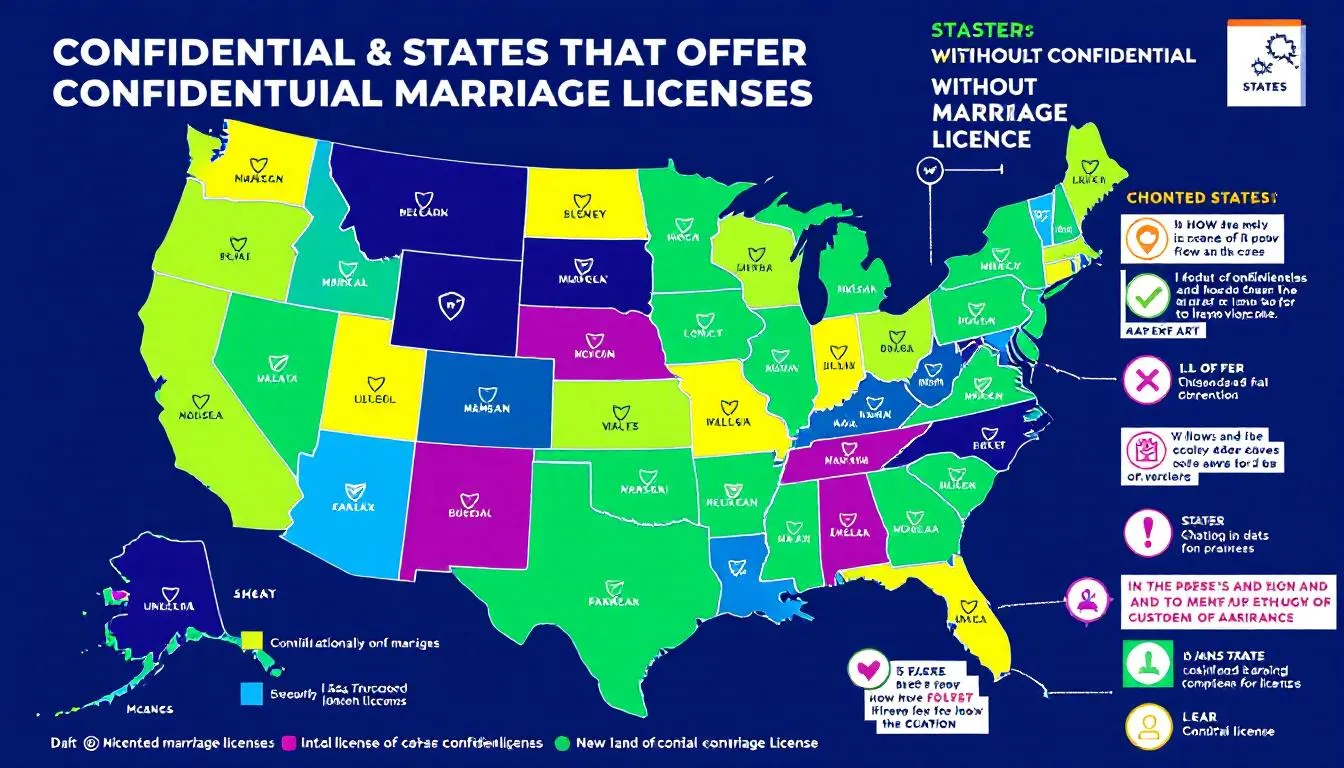 A map illustrating states that offer confidential marriage licenses.