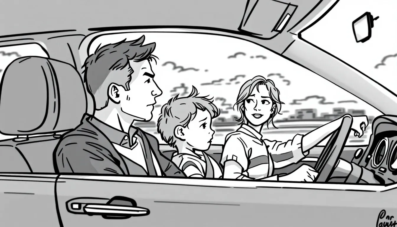 A blurred image of a family road trip, illustrating the complexities of taking a child out of state without a court order.