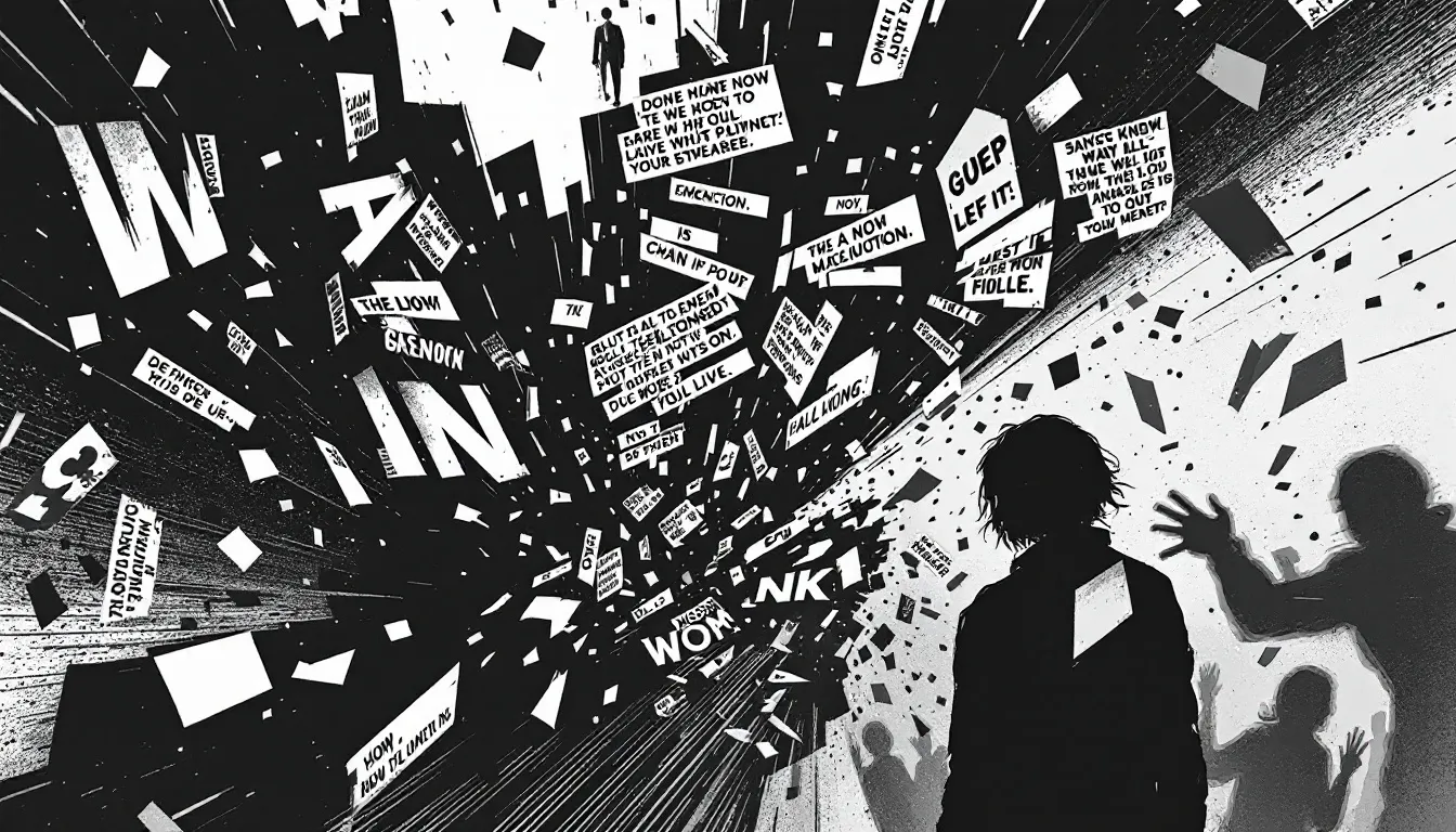 A visual representation of emotional manipulation, featuring blurred text quotes about gaslighting.