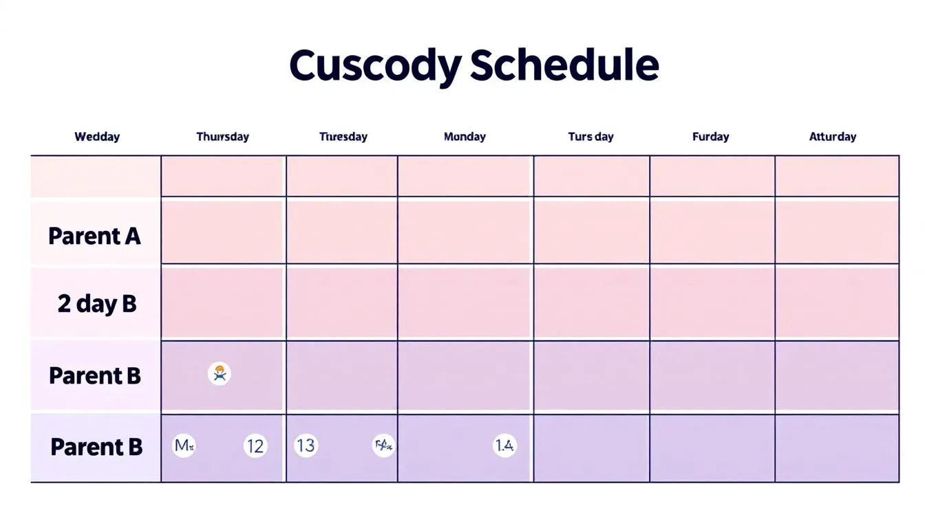 A sample 2-2-3 custody schedule illustrating parenting time.