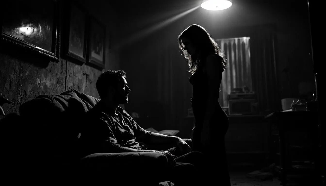 A visual representation of gaslighting in intimate relationships, depicting a couple in a tense conversation.