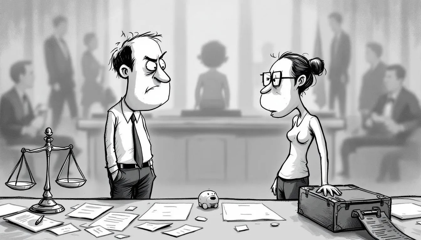 A graphic illustrating financial challenges faced during legal separation, highlighting spousal support and child custody issues.