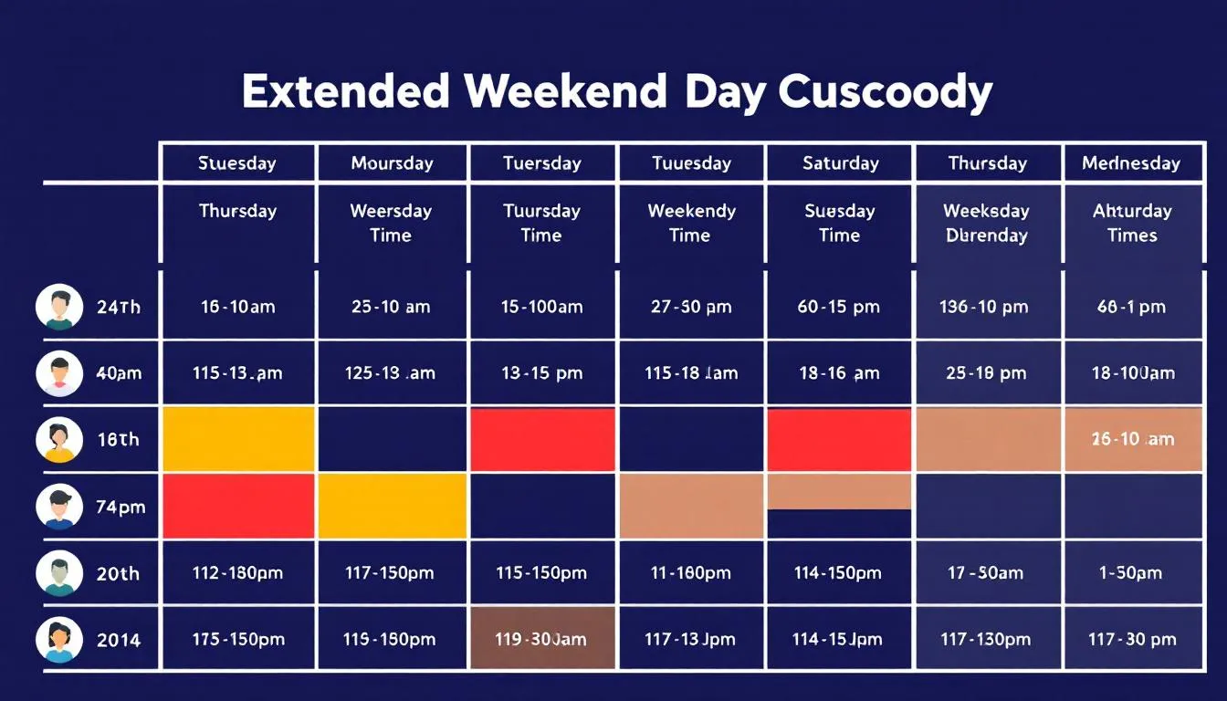 An illustration of an extended weekend custody schedule.