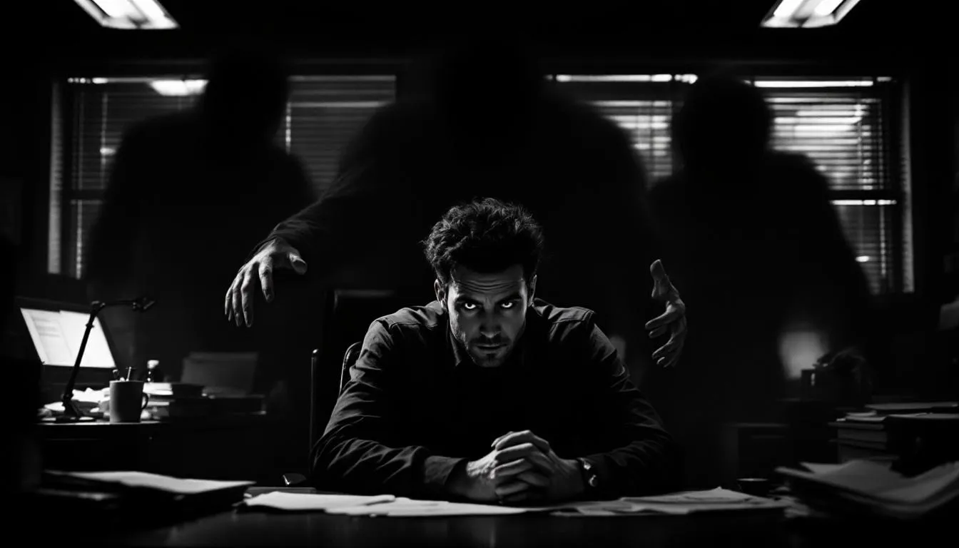 An office scene showing a person feeling isolated and confused, representing workplace gaslighting.