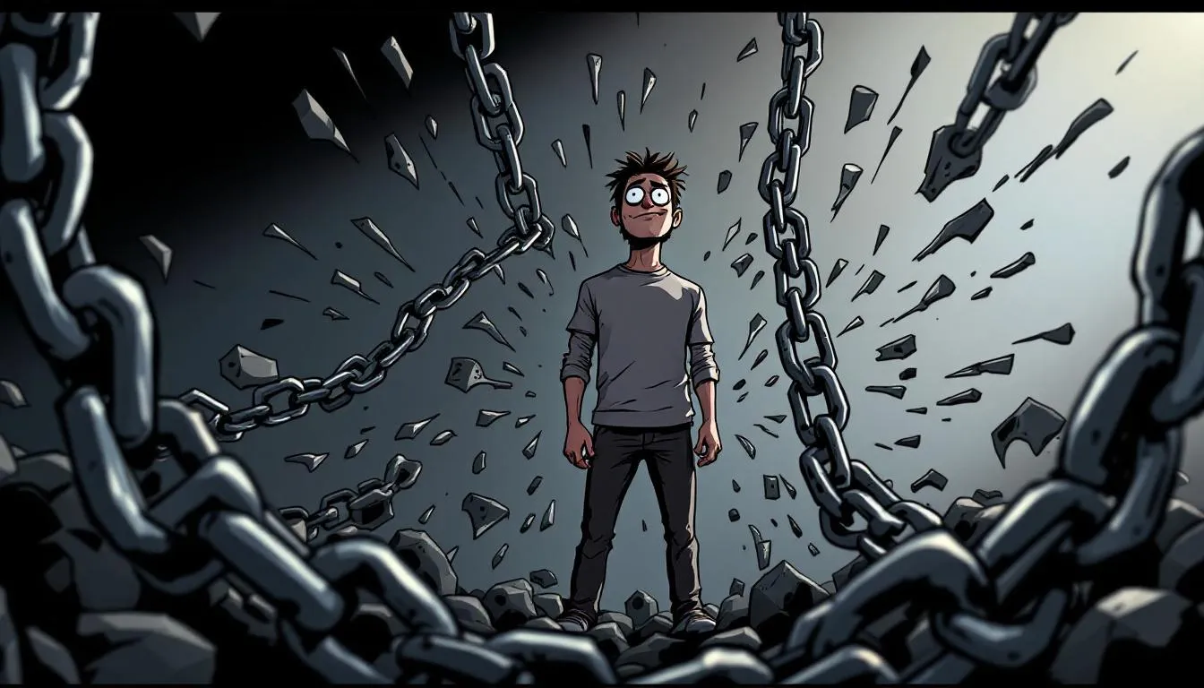 A person breaking free from the chains of narcissistic control.
