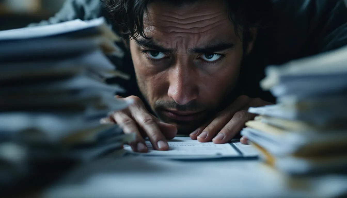 A person looking stressed while reviewing financial documents, representing the costs of staying in a silent divorce.