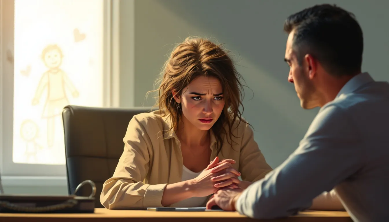 A mother discussing child custody arrangements with a family law attorney.