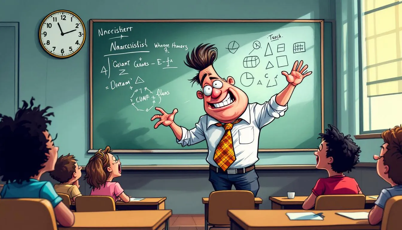 A teacher exhibiting narcissistic traits in a classroom setting.