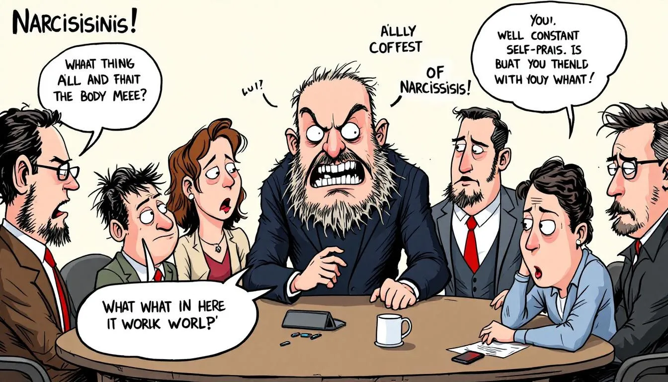 An illustration depicting various traits of narcissistic behavior.