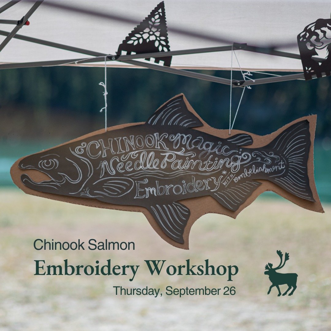 Join artist Alaena Warner as we celebrate the beauty and endurance of Chinook salmon and acknowledge ongoing conservation efforts while stitching and embellishing a pin in their image. No experience is necessary as we dive right into some basic embro