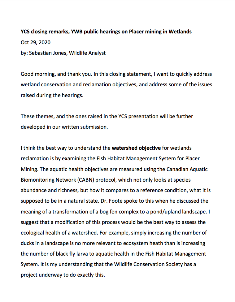 Closing remarks to the YWB in October 2020, highlighting wetlands issues.