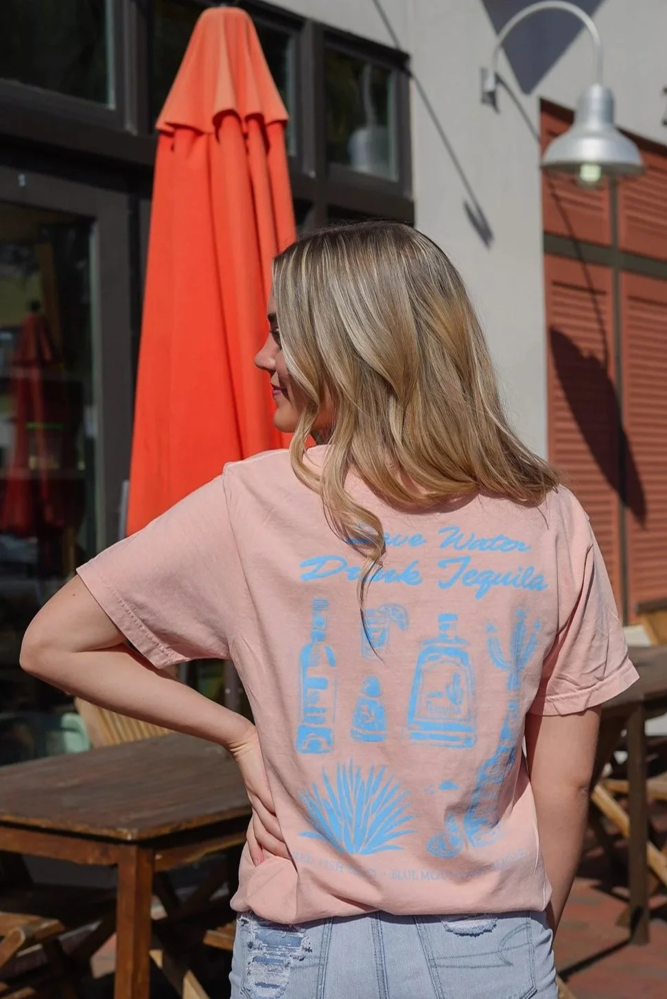 Peach "Save Water, Drink Tequila" Red Fish Taco T-Shirt