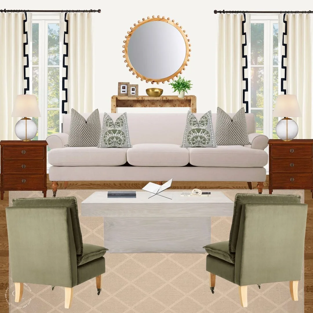 Here is a little living room inspiration for you! Comment SHOP and I&rsquo;ll DM you a link to both of these designs!

We all know that I love adding green to any space! These slipper chairs are so pretty in person and are an amazing price. 

You can
