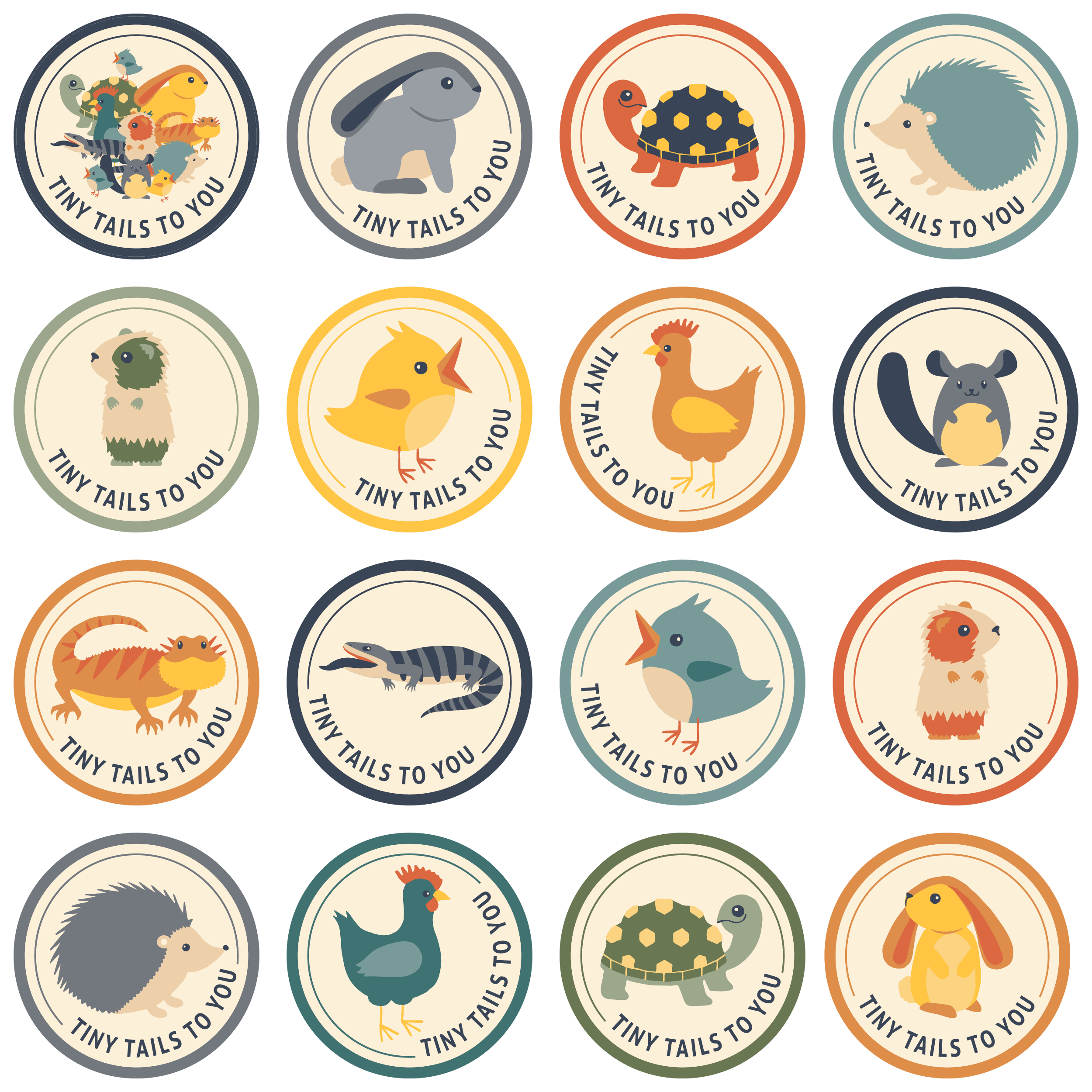 Tiny Tails to You is a traveling petting zoo based in Austin, TX. We started our work together creating the whimsical rabbit logo, then extended the brand several years later with an entire set of character illustrations.