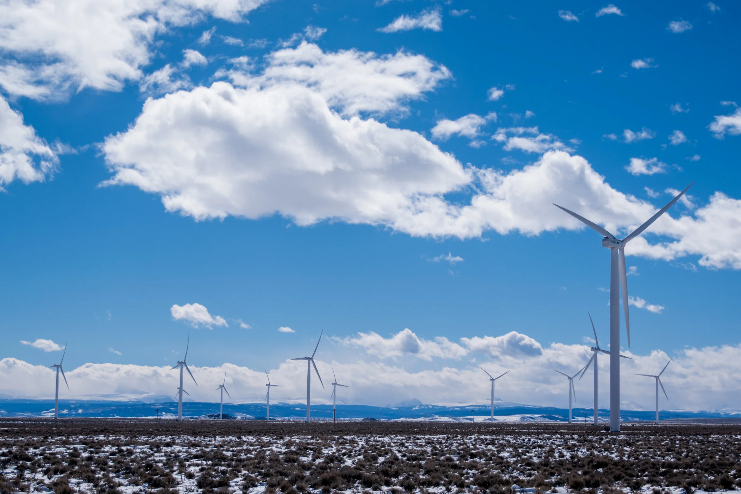 A windfarm in Wyoming between Salt Lake and Denver.