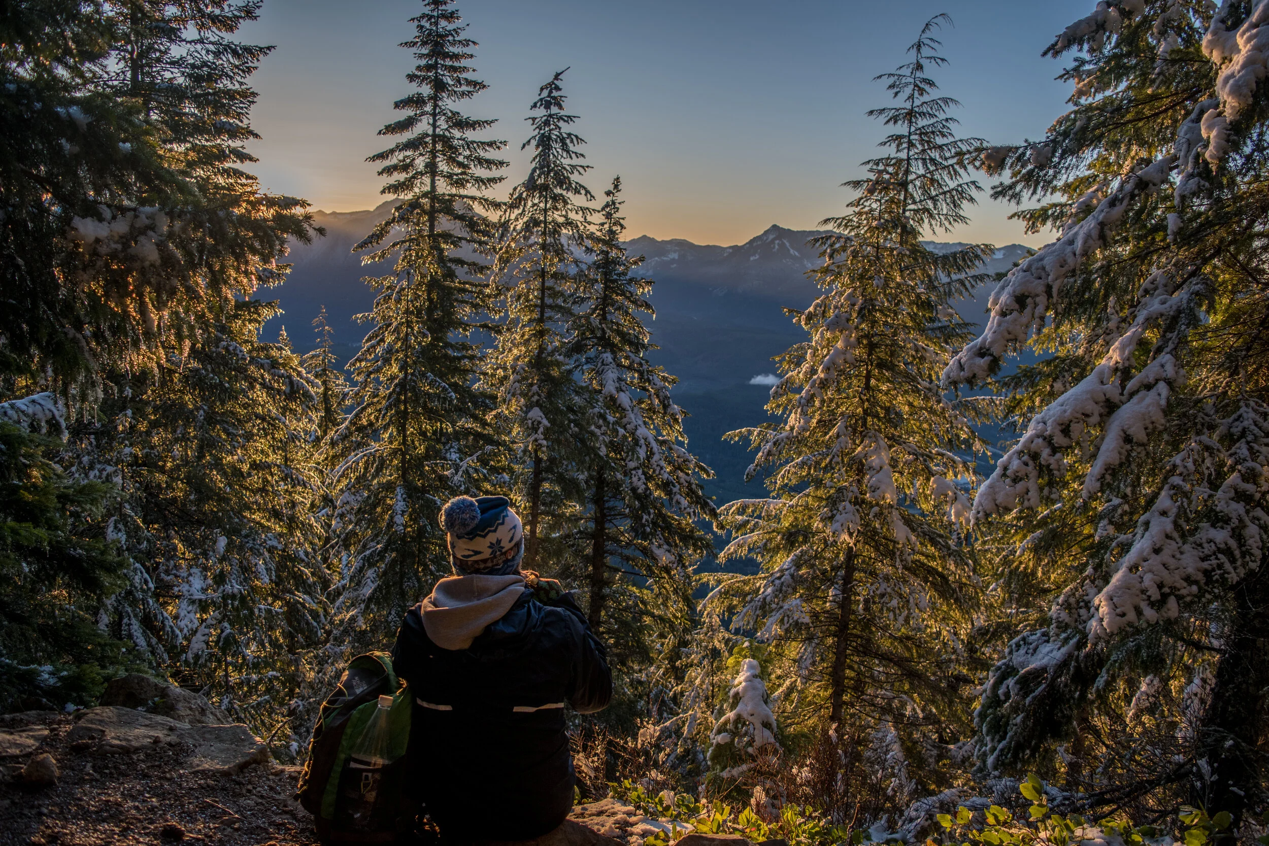 Julie stops for breakfast halfway up Mt. Si.