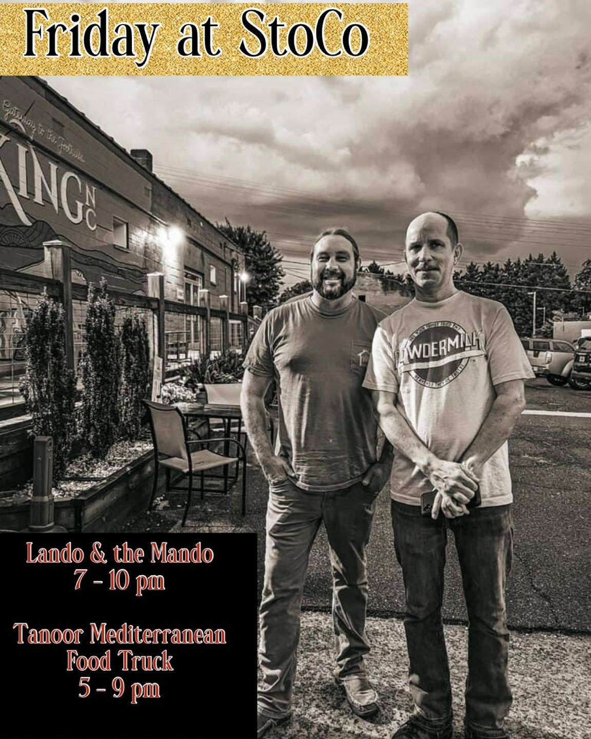 Friday!! Hopefully we will dry out today! 🌧️
⛳️The Master&rsquo;s will be on all day. 

🎸Tonight! Join us for local faves Lando and the Mando jamming from 7-10 pm and dinner with &ldquo;new to us food truck&rdquo; Tanoor Mediterranean Cuisine (soun